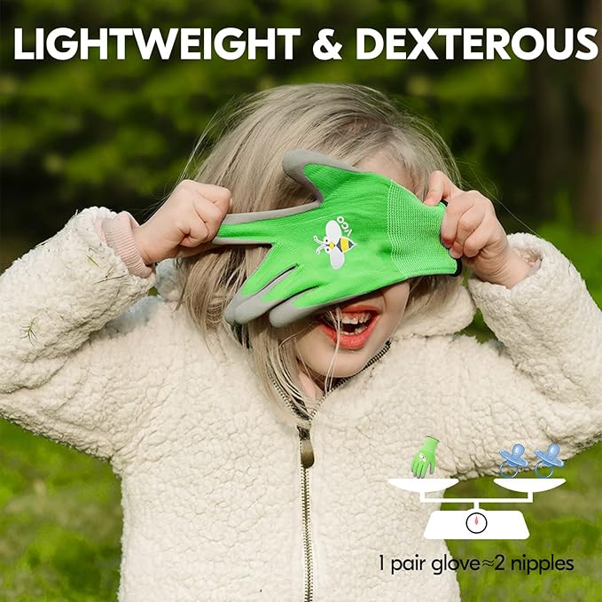 Vgo... 1-Pair Age 5-7 Kids Gardening Gloves, Children Yard Work Gloves, Soft Safety Rubber Gloves (XXS, Green, KID-RB6013)