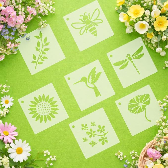 100 PCS Small Flower Stencils for Painting, Reusable Spring Stencils for Wood, Wall, Canvas & Cards, Holiday Crafts(3×3 Inch)