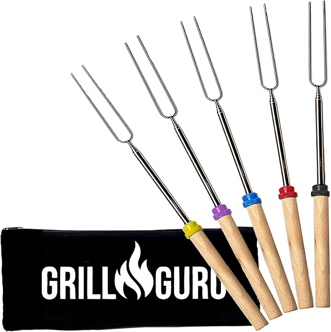 Smores Sticks for Fire Pit - Accessories for Campfire Marshmallow Roasting Sticks Smores Kit Outdoor-Smore Skewers Hot Dog Fork For Outside, Camping Essentials Bonfire Gear Long 32" 5 Pack