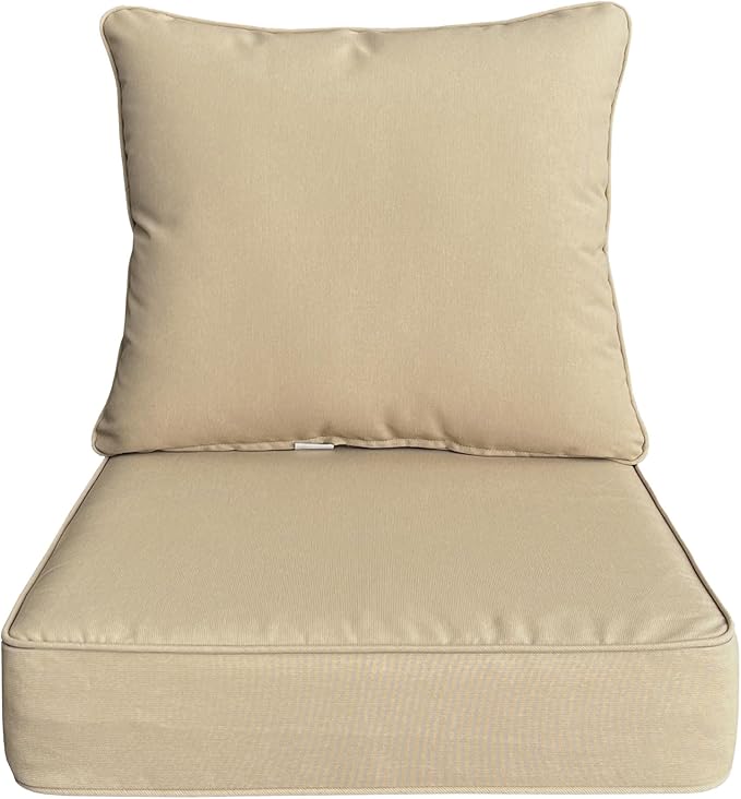 COZYVIDA Outdoor Deep Seat Cushion Set of 1, 24"x24" Seat & 25"x22.5" Back, C0 Water-Resistant Breathable Polyester, UV-Resistant 1000+ Hrs, 30D Foam with Recycled Fiber Fill,Beige