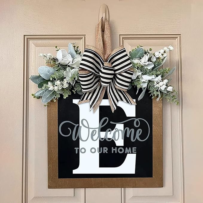 Last Name Front Porch Decor, Welcome Sign Door Wreath, Outdoor Decorations, 26 Letter Wreaths Hanging, Spring Wreath for All Seasons Monogram (E)