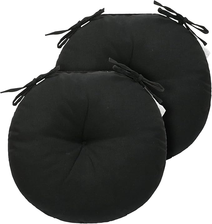 FUNHOME Bistro Chair Cushions 15 inch,Set of 2,Tufted Round Chair Cushions with Ties,15"x15"x4",Water Resistant Round Seat Cushion for Barstool Chairs,Patio Garden Kitchen Outdoor Furniture(Black)