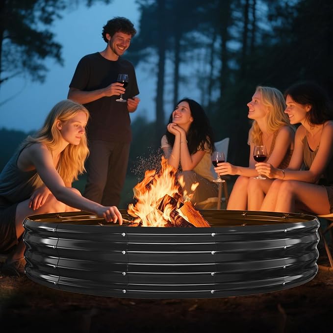 Large Metal Fire Pit Ring/Bonfire Fire Ring- 6 FT Diameter, 0.7 MM Thick,1 ft High, Durable and Stylish for Outdoor Fire Pits,Patios and Camping (Black, 6X6X1 ft)
