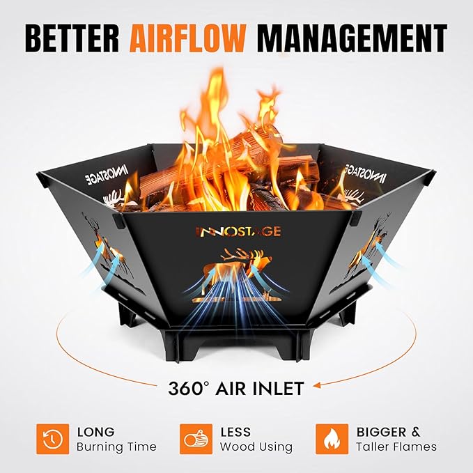 Fire Pit for Camping- 37.8 Inch Collapsible Firepit for Patio Outside Wood Burning Outdoor Indoor BBQ Picnic Foldable Fire Pits Bonfire of Backyard Patio with Portable Tote Bag