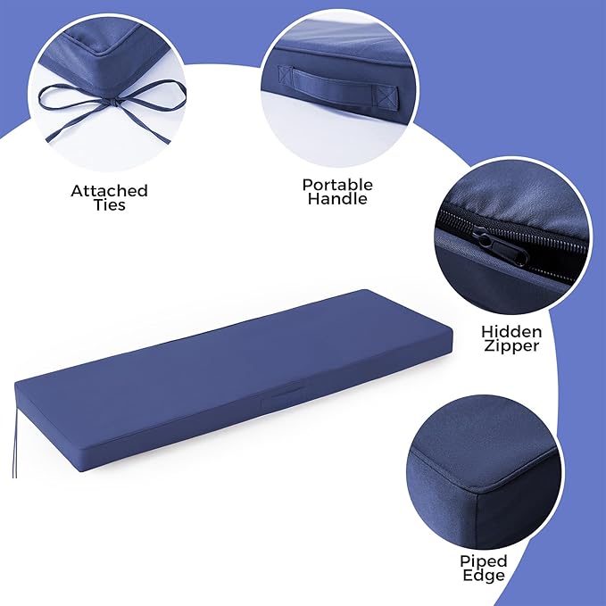 Outdoor Bench Cushions for Outdoor Furniture, 45x18x3 Inch, Waterproof Bench Pillow, Fade Resistant Long Bench Seat Pads for Garden, Indoor, Porch Swing, Navy Blue