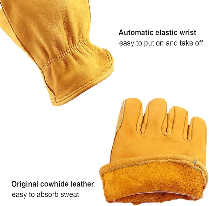 OZERO Gardening Work Gloves Men,3 Pairs Insulated Heavy Duty Cut Resistant Thorn Proof Leather Cowhide Mens Women Mechanic Garden Gloves for Driving Welding-Medium