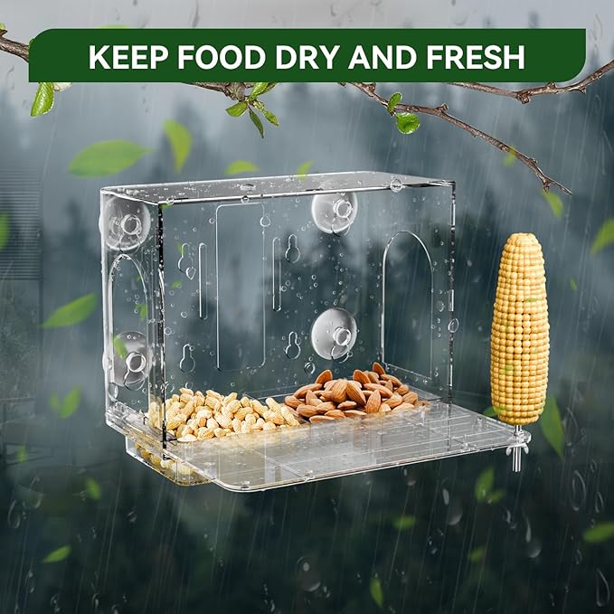 Window Squirrel Feeder for Outside – 3 Mounting Options (Screw/Strap/Suction) which Easy to Install, Weatherproof Squirrel House, No Assembly Required – Ideal Backyard Gift for Father Mother Parent