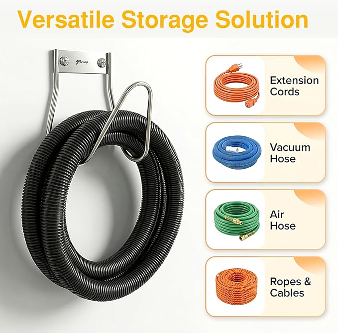 JBscoop Garden Hose Holder Stainless Steel Small Wall Mount Garden Hose Hook, Ideal for Water, Air, Hydraulic Hose, Ropes, Extension Cords Heavy Duty & Rust Proof Set of 2