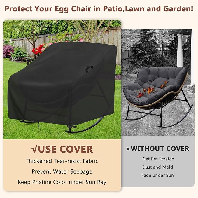 Papasan Rocking Chair Cover,Waterproof Covers for Rattan Wicker Egg Chairs,Outdoor Indoor Lounge Rocker Shield for Patio,Living Room,Bedroom,or Porch (30"W x 41"D x 31"H,1-Pc)