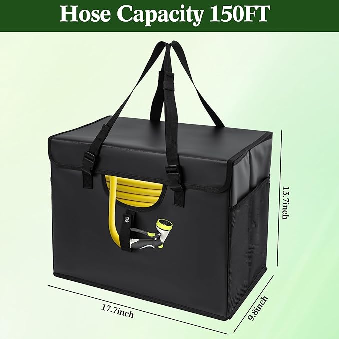 Expandable Garden Hose Holder, Water Hose Organizer, Heavy Duty Self Draining Hose Storage Container, Outdoor Sprinkler Storage Bag for Garden Tools