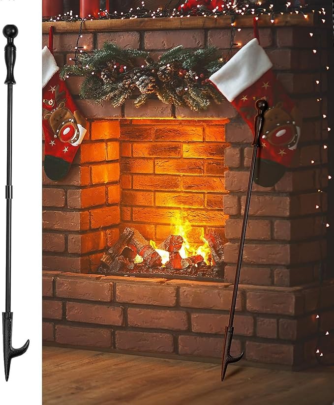 Amagabeli 32 Inch Fire Poker for Fire Pit Fireplace Poker Wrought Iron for Indoor Outdoor Steel Poker Stick Campfire Rust Resistant Tool for Bonfires Camping BBQ Wood Stove Black
