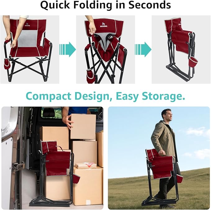 Rocking Camping Chair Rocker, Folding Chair Lawn Chairs with Cup Holders Foldable Outdoor Freestyle Cinnamon