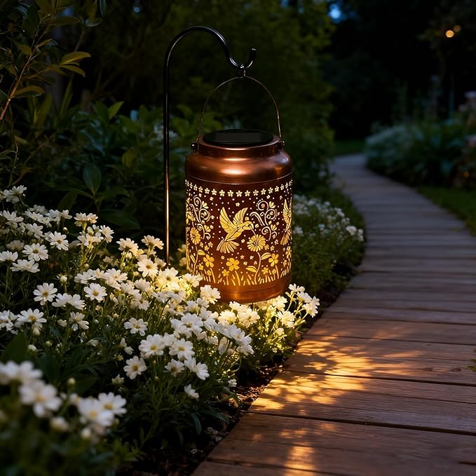 Gifts for Women Mom, Solar Lanterns Outdoor Garden Decor- Solar Lights Waterproof Hummingbird Decorative Hanging Metal Lights Gardening Gift for Outside Yard, Patio, Backyard, Farm