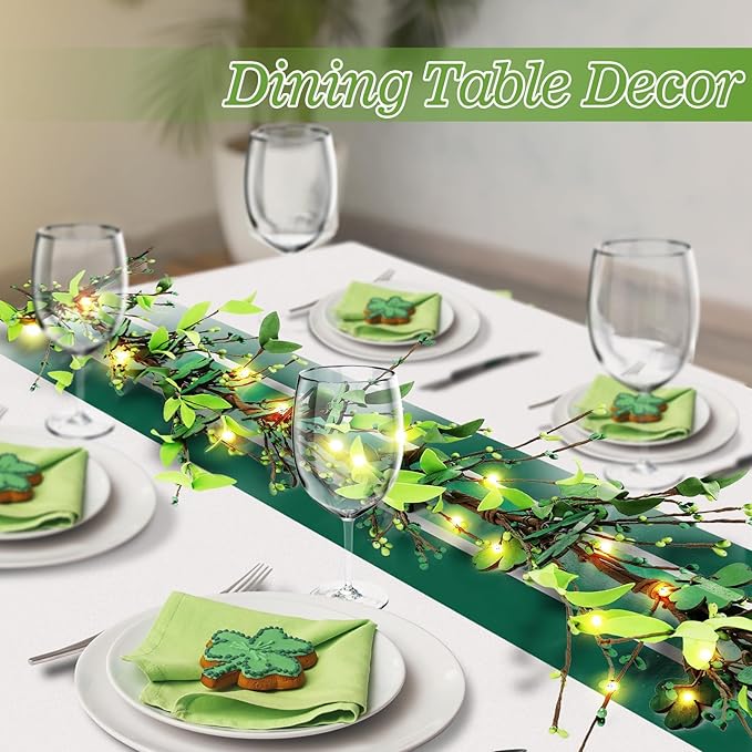 6.5 Ft St.Patrick's Day Garland Lucky Shamrock Wreath with LED Lights Artificial Green Clover St Patrick's Day Hanging Wreath Garland for Front Door Arch Wall Irish Festival Party Decoration