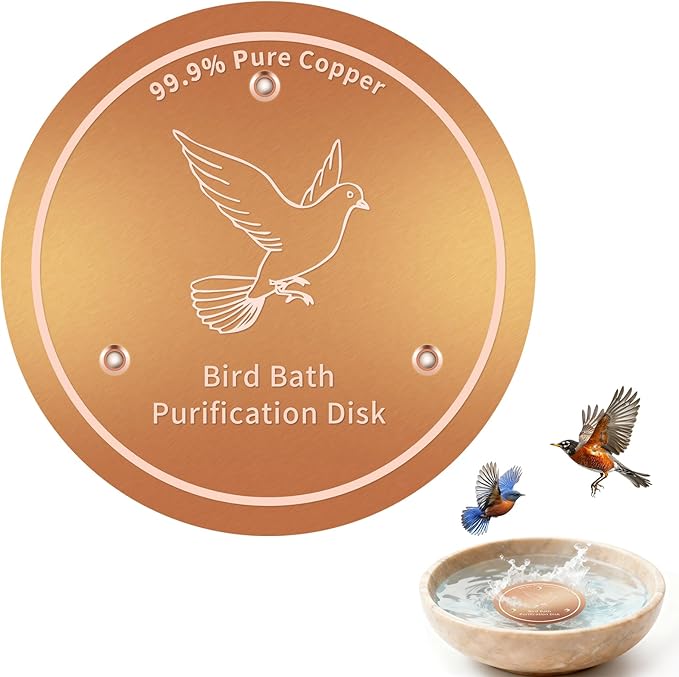 Bird Bath Copper Discs - 99.9% Pure Copper Cleaner, 1 mm Thick with Triple-Point Support, Reinforced Design for Safe Clean Water, Universal Fit for Outdoor Birdbaths and Bowls, All-Season Use
