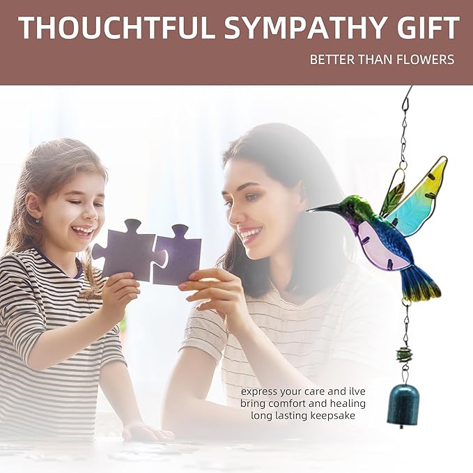 Wind Chimes Hummingbird, Garden Small Wind Chime for Home, Party, Festival Decor, Glass Garden Valentines Day Gift Decoration Indoor/Outdoor, Lifelike Hummingbird Bell Deep Tone Style