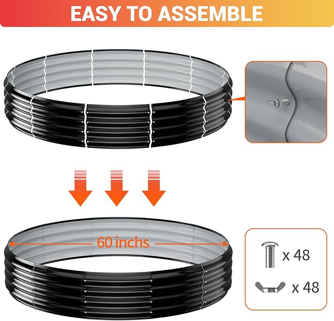 60 Inch Extra Large Fire Pit Ring for Outside, Heavy Duty Wood Burning Firepits & Outdoor Fireplace,12'' Tall High Heat Resistant Fire Bowl Galvanized Steel Portable for Backyard Bonfire,Patio,Camping