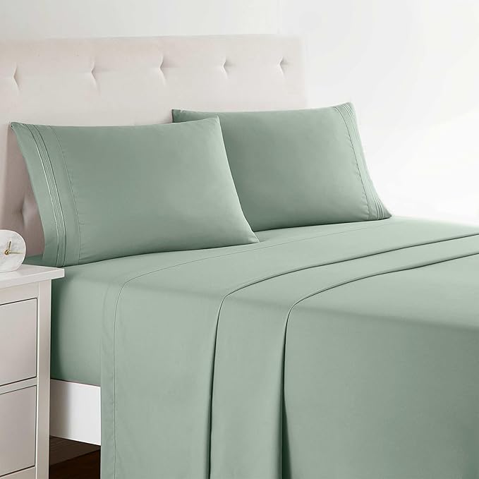 Clara Clark Full XL Bed Sheet Set - Wrinkle, Fade, Stain Resistant, Deep Pocket Sheets - Luxury Soft Bedding Sheets & Pillowcases, Full XL Ice Green