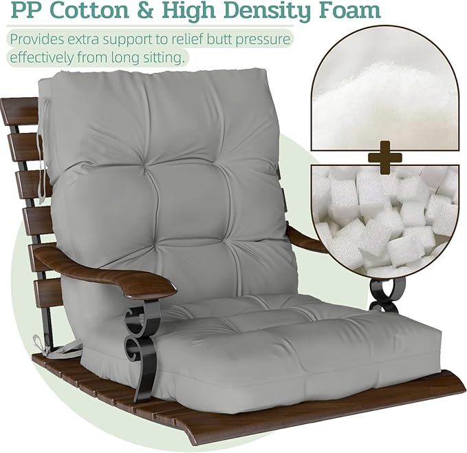 Outdoor Chair Cushions Set of 2, 42x21x4 Inch Patio Cushion for Dining/Rocking Chairs, High Back Soft Seat Pad with Ties, Indoor Outside Use, Fade-Resistant & Waterproof, Light Gray