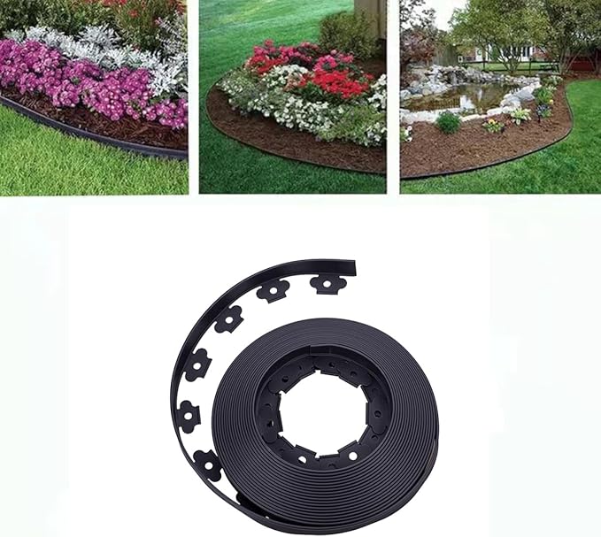 Garden Edging，100FT Landscape Edging with 60 Spikes for Lawn 1.5 Inch Tall (Black, 100FT)