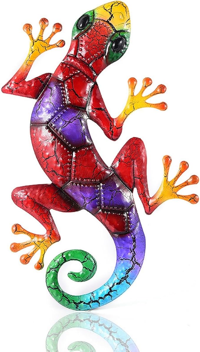 YWHWXB Metal Gecko Wall Decor,Outdoor Hanging Lizard Wall Art,Colorful Metal Lizards Wall Art Decor for Indoor/Outdoor Garden/Balcony/Yard Fence Decoration(16.9 ×10.6 × 0.5 in,Red)