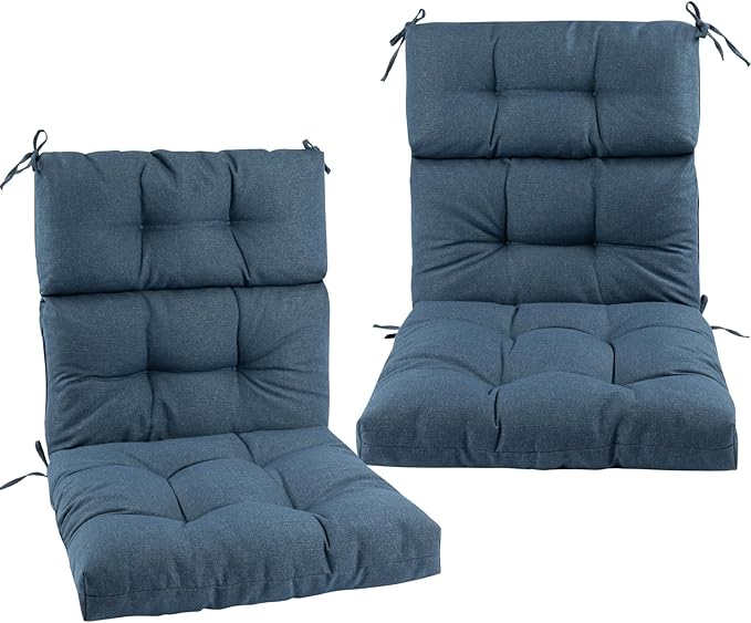 FUNHOME Outdoor High Back Chair Cushions Set of 2,Reversible Lawn Chair Cushion 44 x22 inch,Water Resistant Tufted Adirondack Chair Cushion,for Garden Rocking Chair,Patio Furniture(Denim Blue)