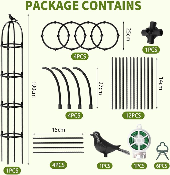 Garden Obelisk Trellis for Climbing Plants Outdoor, 1Pcs 6.2FT Rustproof Metal Plant Flower Trellises,Garden Obelisk Trellis for Indoor Outdoor Flowers Vegetable Fruits Vines Support (Black)
