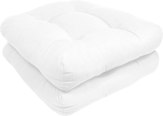 Sweet Home Collection Patio Cushions Outdoor Chair Pads Premium Comfortable Thick Fiber Fill Tufted 19" x 19" Seat Cover, 2 Count (Pack of 1), White