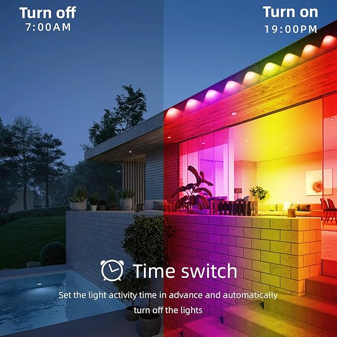 Permanent Outdoor Eaves Lights, IP67 Waterproof Smart LED Light with App Control Remote, RGB String Lights for Christmas Holiday DIY House, Roof, Garden Decor Lighting - 50FT