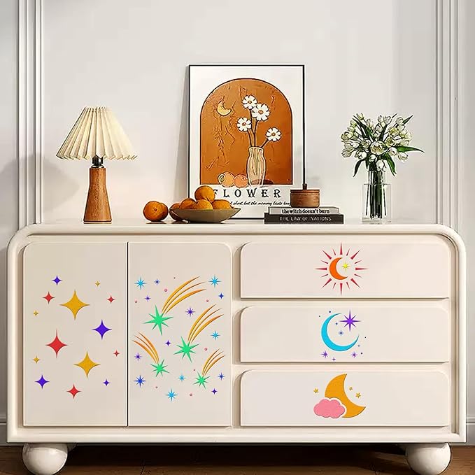 18 PCS Large Star Stencil for Painting Reusable Paint Stencils for Walls Twinkle Star Wall Drawing Stencils for Painting on Wood Craft Canvas Fabric Home Decoration