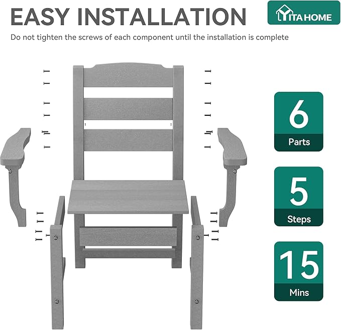 YITAHOME HDPE Chairs Set of 2, Sturdy Patio Chair w/Max Bearing 330 LBS, All-Weather Outdoor Patio Chairs for Terrace, Garden, Backyard, Poolside, White