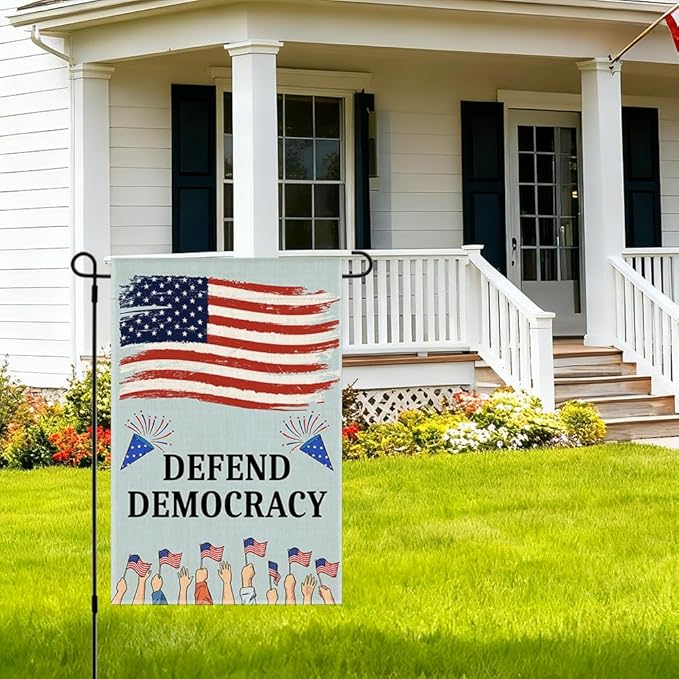 RZHV Defend Democracy Double-Sided Garden Flag for Outdoor House Yard Sign Garden Decor Parade, Support democracy Social Justice Yard Sign, Patriotic Home Outdoor Banner, Democratic Party Gift