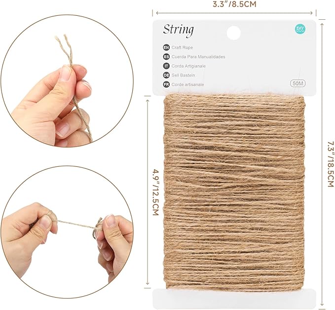 KINGLAKE 2mm Natural Jute Twine String 164 Feet Long Twine String for Crafts, Arts, Gift Wrapping, Packing, Gift Tags, Wedding, Home Decor