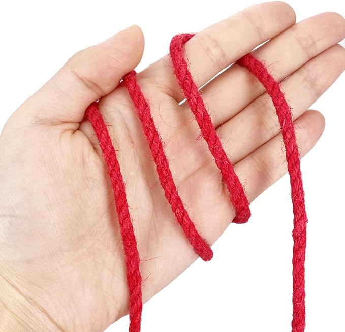 Leecogo 4.5mm Jute Rope 100 Feet Natural Craft Rope Twine String Perfect for Home Gardening Macrame Arts Crafts DIY Cat Scratching Post Replacement Repairing Recovering Cats Toy Making,Red