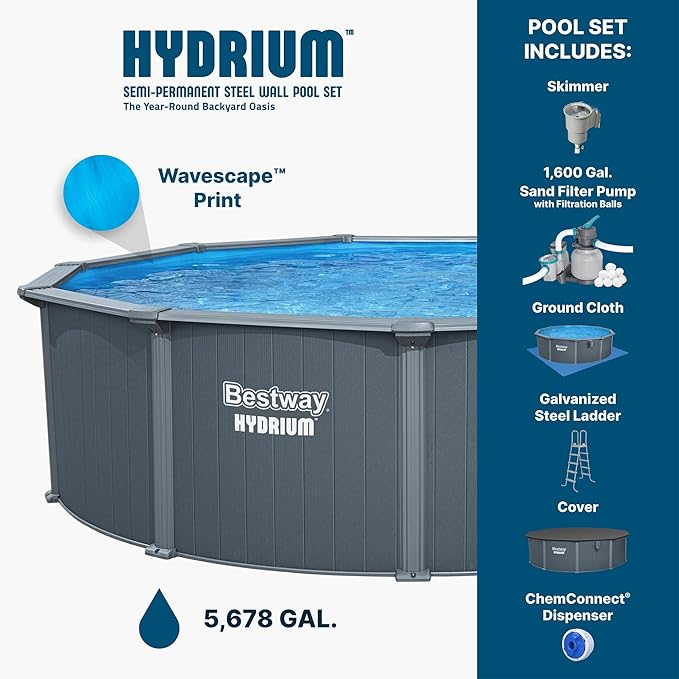 Bestway Hydrium 16' x 52" Round Steel Wall Above Ground Pool Set