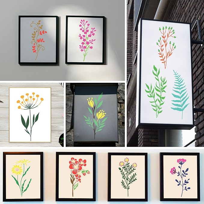18 Pcs Plant Leaves Stencils for Painting, Flower Craft Stencil Reusable Plastic DIY Art Scrapbook Set, Drawing Templates Tropical Stencils for Paint on Canvas Wood Wall Rock Home Decor
