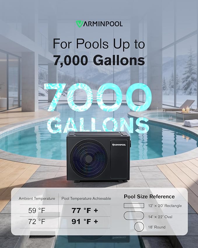 27000 BTU Pool Heat Pump for 7000 Gals Above and Inground Swimming Pool, Smart WiFi Control Electric Pool Heater, Titanium Spiral Heat Exchanger, 120V, Energy Efficient