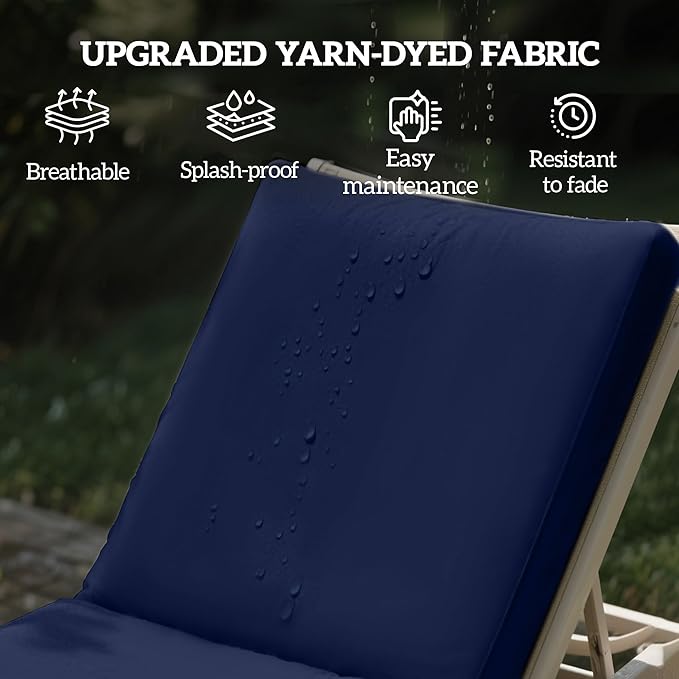 Outsunny Chaise Lounge Cushions Outdoor Set of 2, Fade Resistant, 72 x 21 x 3 in Sun Lounger Replacement Cushions, Patio Lounge Chair Pads with Removable Cover for Pool, Beach, Deck, Lawn, Navy Blue