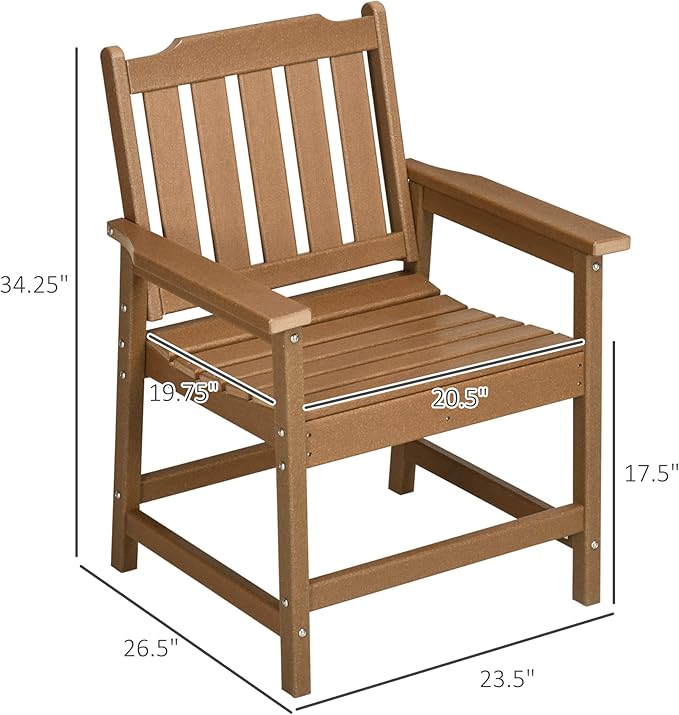 Outsunny All-Weather Patio Chair, HDPE Patio Dining Chair, Heavy Duty Wood-Like Outdoor Furniture for Garden, Backyard, Deck, Porch, Lawn, Brown
