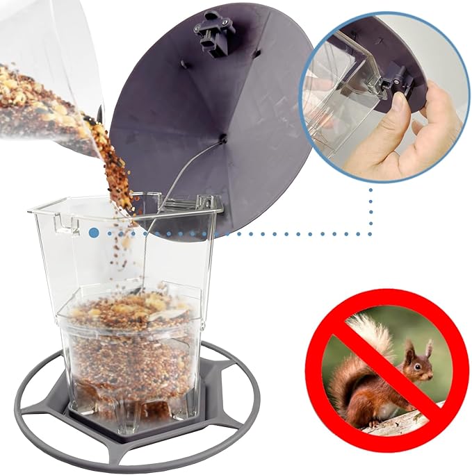 Bird Feeders for Outside, Adjustable Feeder with Sturdy Wire and Roof, Plastic Birds Feeder for Garden, Backyard, Terrace