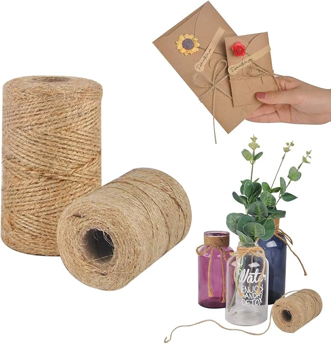 760 Feet 1mm 2ply Natural Jute Twine for Artworks and Crafts, Juke, Gift Wrapping, Garden (2 PcsX380 Feet)