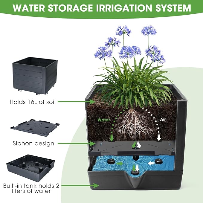Self-Watering Garden Bed, Raised Garden Bed Planter Box Outdoor, 58” Tomato Cage Planter for Vegetables, Flowers, Herbs, and Fruit, Outdoor Indoor,5 Gallon Capacity