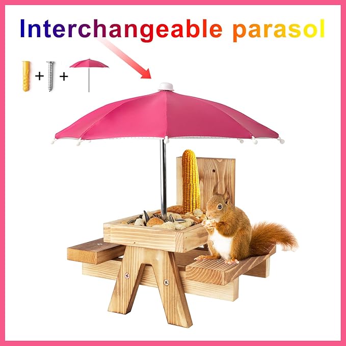 Squirrel Picnic Table Feeder Replacement Mini Umbrella for Outside (Dark-Pink)