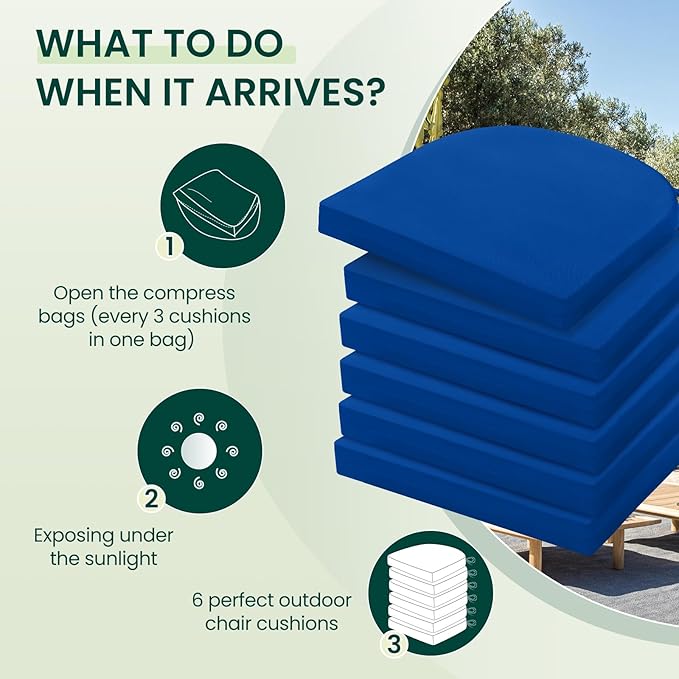 HARBOREST Outdoor Chair Cushions Set of 6, Water Resistant Patio Chair Cushions with Ties, Outdoor Seat Cushions for Patio Furniture, 17"x16"x2", Royal Blue