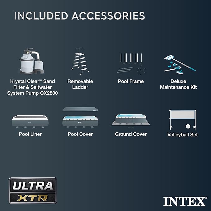 Intex 26377EH Ultra XTR 32ft x 16ft x 52in Above Ground Swimming Pool Set with Sand Filter Pump and OptiFlow 50lb Premium Filter Sand (3-Pack)