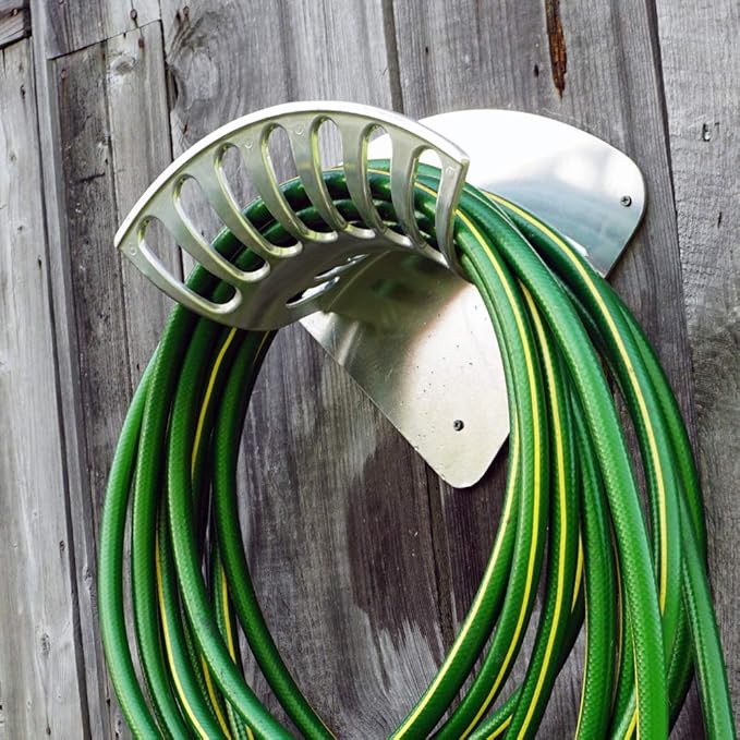 Kings County Tools 13" Cast Aluminum Hose Rack | Elegant Curved Design | Quality & Sturdy Material | Holds 100-Feet of 1/2” and 50-Feet of 5/8” Hose | Single Piece Attachment