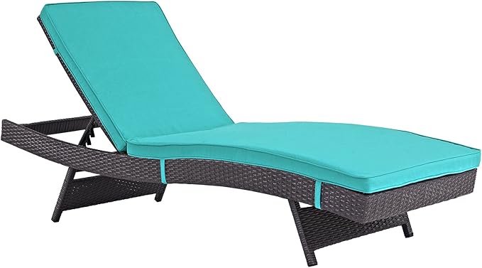 Modway Convene Wicker Rattan Outdoor Patio Chaise Lounge Chair in Espresso Turquoise
