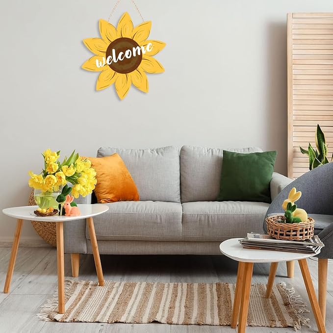 Sunflower Door Hanger, Summer Welcome Sign for Front Door Vintage Gallery Decoration Wood Hanging Farmhouse Porch Wall Decor