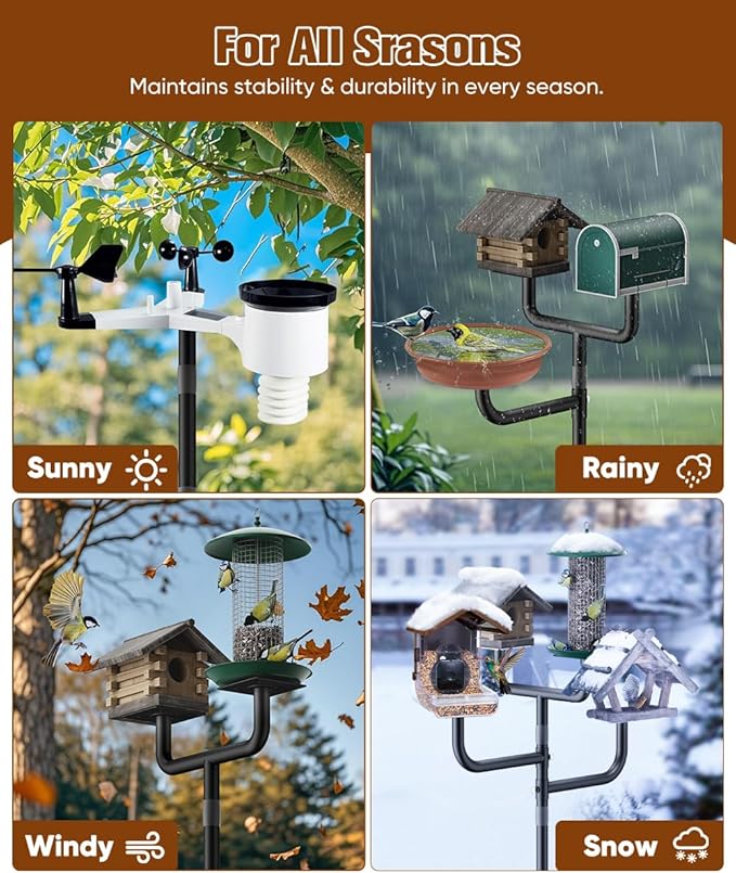 4 Holders Upgrade Bird House Pole with 90inch for Outdoor Bird Feeder Bath, Heavy Duty Adjustable Birdhouse Stand with 4 Plates & 5 Prong Base for Garden, Yard(NO Birdhouse & Birdbath)