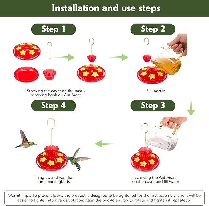 Plastic Hummingbird Feeders for Outdoors Hanging Ant and Bee Proof, 2 Pack 7 OZ Hummingbird Feeder with 6 Feeding Ports and Perches, Built-in Ant Moat, Easy Clean Refill for Garden Décor(Plastic, 2)
